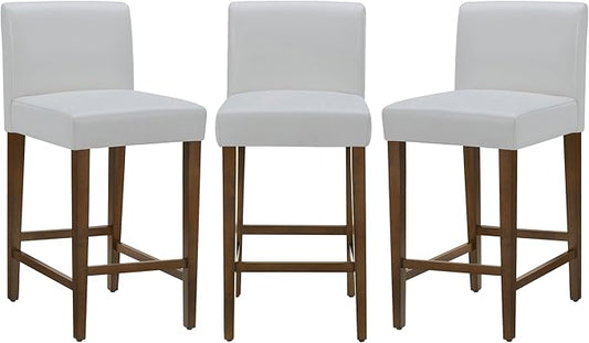 CHITA Counter Height Bar Stools Set of 3, 27" H Seat Height Upholstered Barstools, PU Leather in White