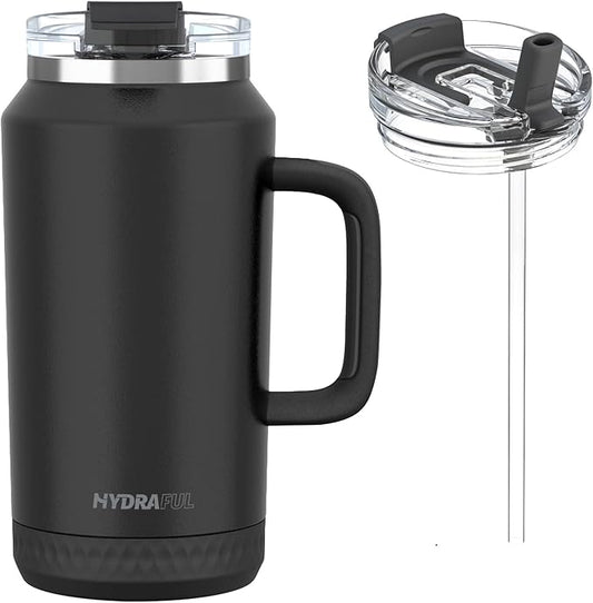 Hydraful 64 oz Tumbler with Handle and Straw - 100% Leak-Proof - Insulated Cup Reusable Stainless Steel Large Water Bottle Travel Mug for Gym, Hiking, and Camping - Gifts for Women Men Him Her