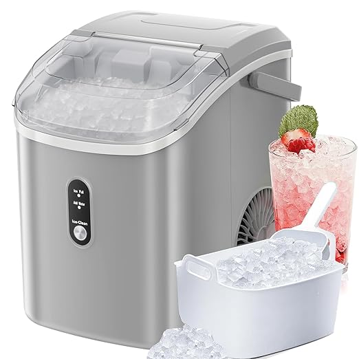 Antarctic Star Countertop Ice Maker with Soft Chewable Pellet Ice, 34lbs/24Hrs, One-Click Operation, Self-Cleaning Portable Peddle Ice Machine with Ice Scoop for Kitchen,Office,Bar,RV (Grey)