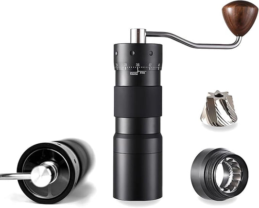 Manual Coffee Grinder Seven Star Mill Stainless Steel Mill, transparent lid Coffee Grinder with Outside Adjustable Grind Settings Portable with Magnetic Bean Compartment(Black)