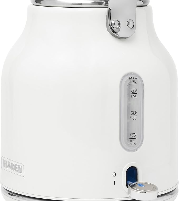 Haden Heritage 1.7 Liter Stainless Steel Electric Kettle, Hot Water Kettle with 360-Degree Base and Auto Shutoff, Ivory & Chrome