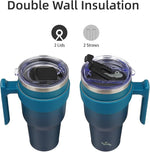 Load image into Gallery viewer, 30 oz Tumbler with Handle and 2 Straw 2 Lid, Insulated Water Bottle Stainless Steel Vacuum Cup Reusable Travel Mug,Indigo Black