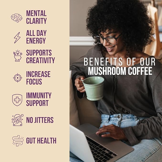 Grateful Earth Mushroom Coffee, Instant Espresso with Lion’s Mane Mushrooms, Chaga, L-Theanine, Super Brain Nootropic Blend, Focus, Energy, Immune Support & Gut Health, Dairy & Gluten Free, 20 Packets