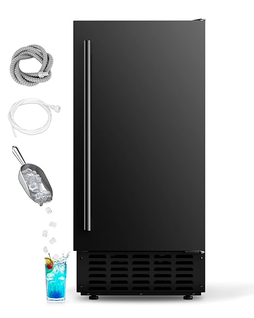 Commercial Ice Machine, Under Counter Ice Maker 66 Lb/Day, Built-in Freestanding Nugget Ice Maker with 2-Drawer Ice Baskets, Auto-Cleaning & 24H Timer, for Commercial & Home Use(Black)