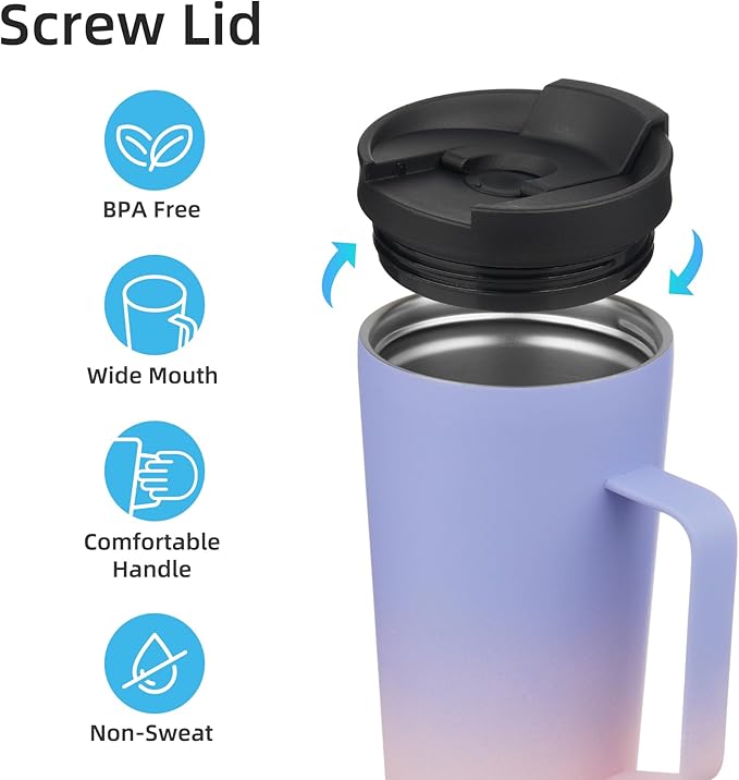 Insulated Tumbler with Handle and Straw, 26 OZ Travel Coffee Mug Stainless Steel Cup Metal Water Bottle,Pastel Sunset