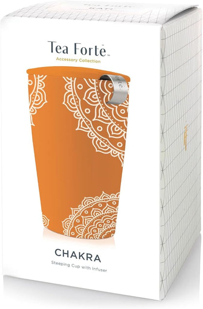 Tea Forte Chakra Double-Walled Ceramic Kati Cup with Removable Stainless Steel Infuser Basket and Lid, Steeps 12 oz Loose Leaf Tea, Lid and Cup Dishwasher & Microwave Safe