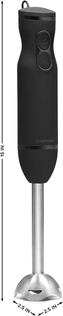 Chefman Immersion Stick Hand Blender Powerful Electric Ice Crushing 2-Speed Control Handheld Food Mixer, Purees, Smoothies, Shakes, Sauces and Soups, Black