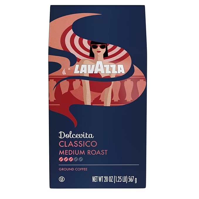 Lavazza Classico Ground Coffee Blend, Medium Roast, Authentic Italian, Blended And Roasted in Italy, Non GMO, Value Pack, A Full bodied with rich flavor and notes of dried fruit, 20 Ounce