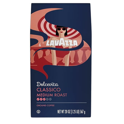 Lavazza Classico Ground Coffee Blend, Medium Roast, Authentic Italian, Blended And Roasted in Italy, Non GMO, Value Pack, A Full bodied with rich flavor and notes of dried fruit, 20 Ounce