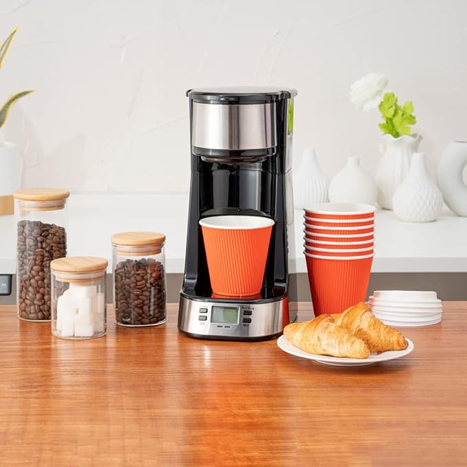 Restaurantware 8 Ounce Double Wall Disposable Coffee Cups, 25 Insulated Orange Paper Tumblers with Ripple Wall Design, Lids Sold Separately for Hot Drinks like Tea, Hot Chocolate, and More