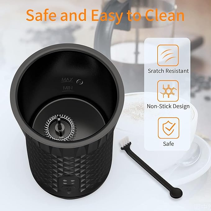 Milk Frother Electric,Flevo 4 in 1 Electric Milk Frother and Steamer,240ml Electric Milk Steamer Warmer with Two Whisks for Heating and Frothing Milk,for Coffee, Latte,Cappuccinos,Macchiato