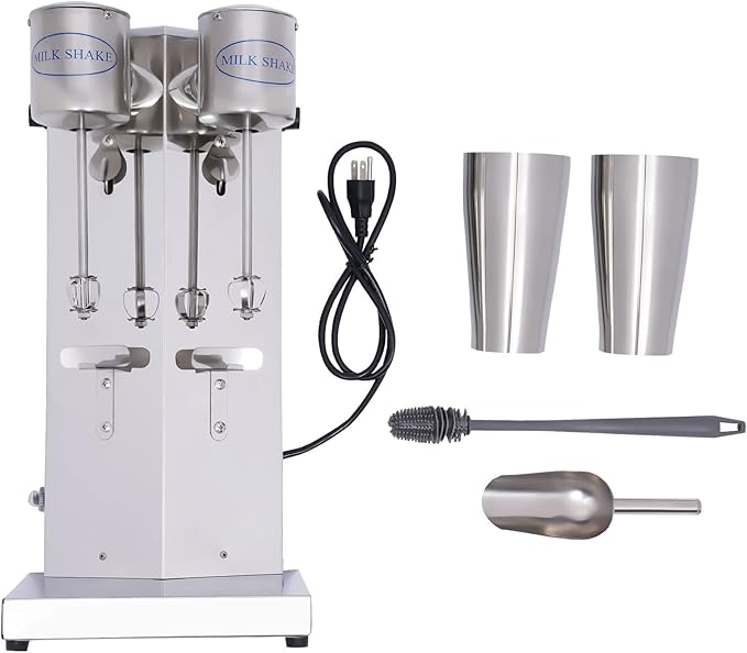 Electric Milkshake Maker Machine, 180W Double Head Milk Shake Mixer Machine with 28oz Stainless Steel Mixing Cup, Commercial Milkshake Blender & Drink Mixer for Home or Business