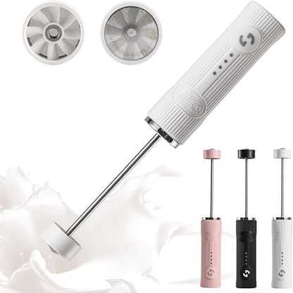 Bincoo Performance Milk Foamer - Dual Speed, Waterproof, Stainless Steel, Ultra Fast Handheld Drink Mixer - Create Barista Microfoam in 60 Seconds for Latte, Cappuccino & Coffee at Home (White)