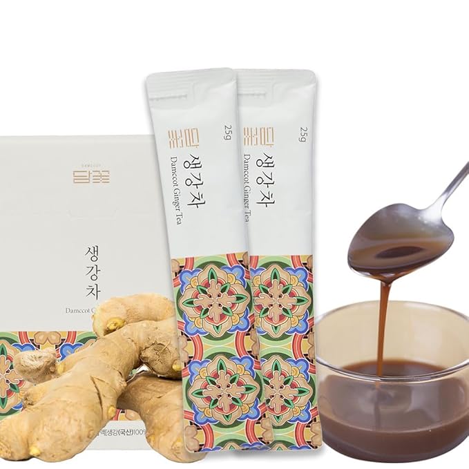 Damccot Korean Ginger Root Extract Tea Stick, Squeezed Ginger Concentrate Herbal Healthy Relaxation Instant Beverage for Hot and Cold, Remedy for Cough, No Preservatives (0.88 oz x 10 Sticks)