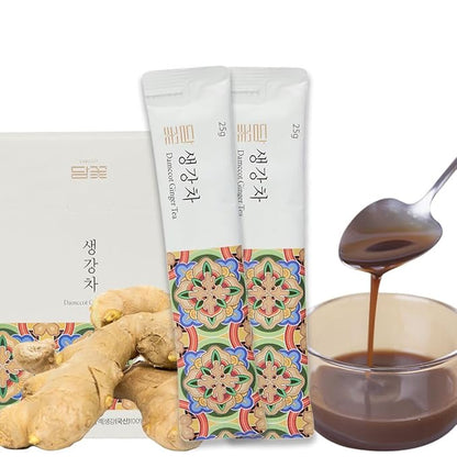 Damccot Korean Ginger Root Extract Tea Stick, Squeezed Ginger Concentrate Herbal Healthy Relaxation Instant Beverage for Hot and Cold, Remedy for Cough, No Preservatives (0.88 oz x 10 Sticks)