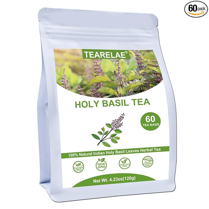 TEARELAE - Holy Basil Tea Bags - 60 Count - 100% Pure Natural Holy Basil Leaves - Aid in Digestion, Boost Immune System - Non-GMO - Caffeine-Free