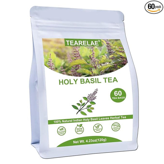 TEARELAE - Holy Basil Tea Bags - 60 Count - 100% Pure Natural Holy Basil Leaves - Aid in Digestion, Boost Immune System - Non-GMO - Caffeine-Free