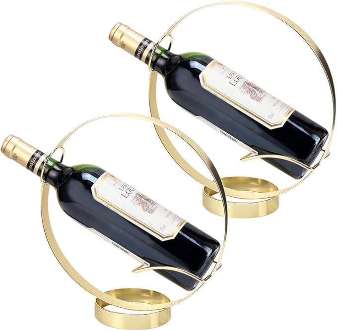 Metal Single Tabletop Wine Rack – Freestanding Countertop Decorative Wine Bottle Holder, Unique Wine Gifts and Accessories for Wine Lovers (2PCS Golden)