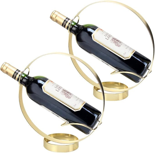 Metal Single Tabletop Wine Rack – Freestanding Countertop Decorative Wine Bottle Holder, Unique Wine Gifts and Accessories for Wine Lovers (2PCS Golden)