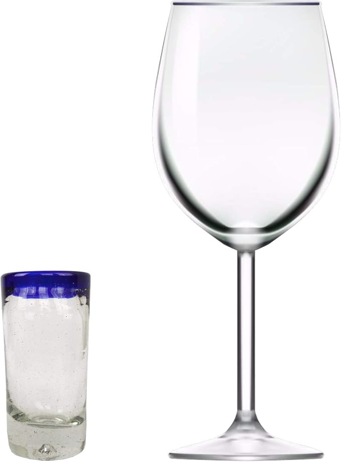 NOVICA Artisan Crafted Hand Blown Clear Blue Rim Recycled Glass Shot Glasses, 2 Oz. 'Tequila Blues' (Set Of 6)