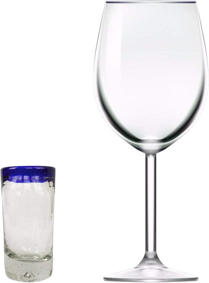 NOVICA Artisan Crafted Hand Blown Clear Blue Rim Recycled Glass Shot Glasses, 2 Oz. 'Tequila Blues' (Set Of 6)