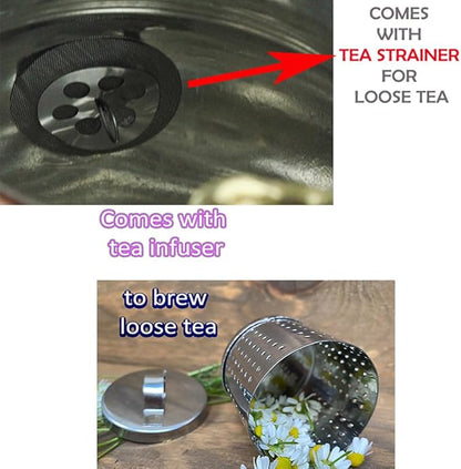 Vintage Copper Turkish TeaPot Tea Kettle Pot for Stovetop Stove Top Infuser Decorative Fancy Arabic Moroccan Party Serving Kitchen Antique Handmade Women Floral Unique Style Gooseneck Gift (Decor4)