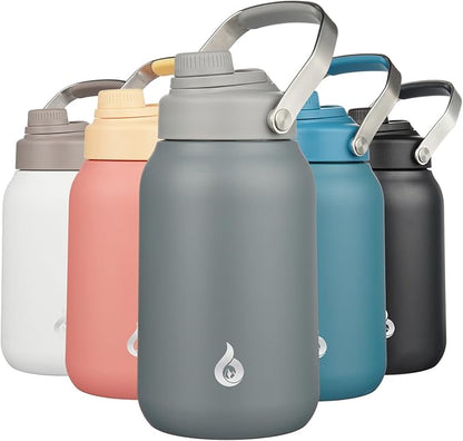 BJPKPK Half Gallon Insulated Water Bottles, 64oz Water Jug with Metal Handle & BPA Free Spout Lid, Dishwasher Safe Thermo, Large Stainless Steel Gym Sport Jugs, Grey