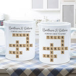 Load image into Gallery viewer, Family Forever Linked Together Custom Names Ceramic Mug, Crossword Puzzle Art, for Birthday, Anniversary or Special Occasions (Brothers &amp; Sisters Forever Linked Together White Mug Ver 2)