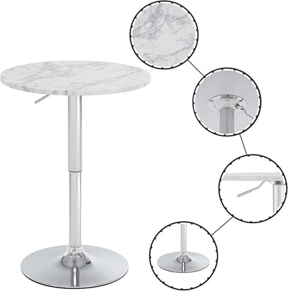 23.6" Round Bar Table, Adjustable Height Bar Table, Modern Cocktail Bar Table with MDF Top and Metal Base, Bistro Pub Table Suitable for Café, Kitchen Island, Bar Counter, White