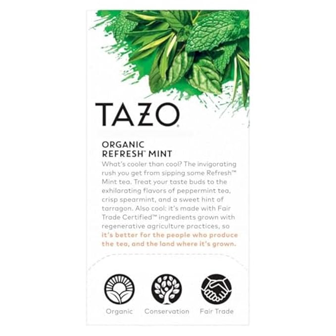 TAZO Organic Refresh Mint Herbal Tea Bags, Caffeine Free, 16 Total Tea Bags