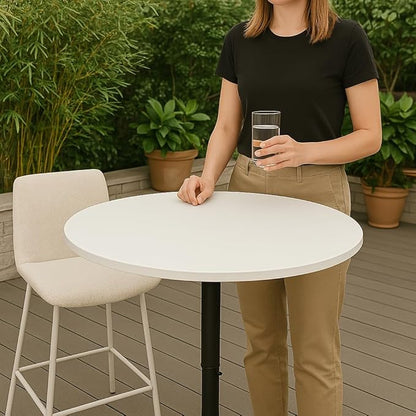 Magshion 31" Round Bar Table Height Adjustable 26"-35" Pub Table with Enlarged Base for Living Room Patio Bistro Café, White