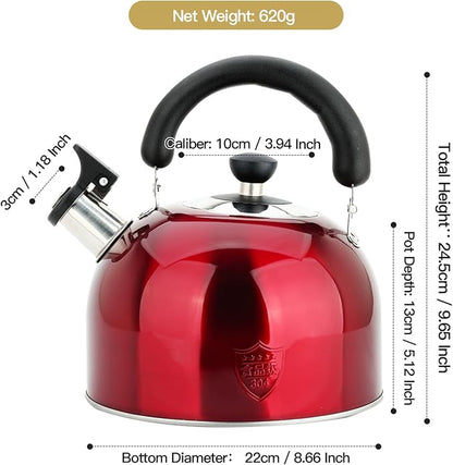 3.75 Quart/4L Whistling Tea Kettle,Stainless Steel Teakettle Teapot for Stovetop,Vintage Tea Kettles with Touch Ergonomic Handle(Red)