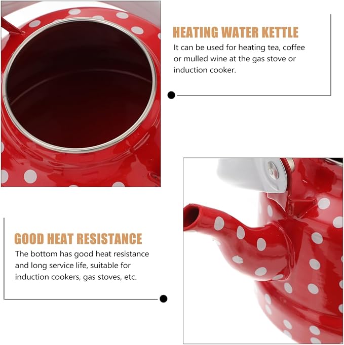 DOITOOL Vintage Tea Kettle 1.1 L Enamel Tea Kettle with Handle, Stove Top Water Kettle Coffee Tea and White Polka Dot with Stainless Steel Filter for Home Kitchen
