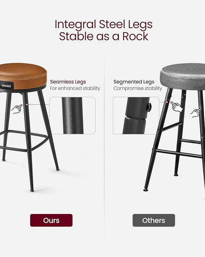 VASAGLE EKHO Collection - Swivel Bar Stools Set of 2, Bar Height Backless Bar Stools, Synthetic Leather with Stitching, Mid-Century Modern, 30-Inch Tall Kitchen Barstools for Home Bar, Caramel Brown