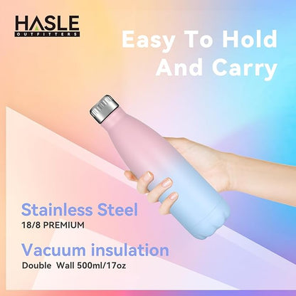 HASLE OUTFITTERS 17oz Stainless Steel Water Bottles Bulk, Vacuum Insulated Water Bottles Double Walled Reusable Metal Sports Water Bottles Keep Drinks Hot and Cold, Pink Blue, 4Packs