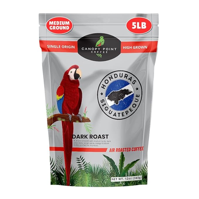 Canopy Point Coffee Dark Roast | 5lb Bulk Ground Coffee for smooth Cold Brew, French Press, Moka Pot, Pour Over | Non-Toxic Air Roasted French Roast (Ground, 5lbs)
