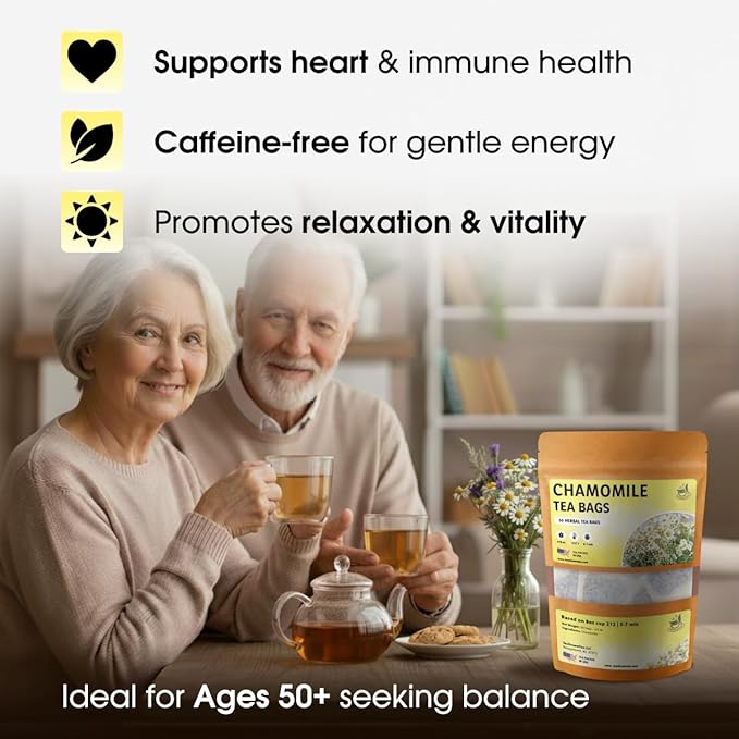 Chamomile Tea Bags - 50 Bags (Premium Natural Pure Leaf Tea - 50 Count) Gluten-Free and Caffeine-Free Herbal tea for Relaxation, Wallness, Immune Support with Smooth Taste
