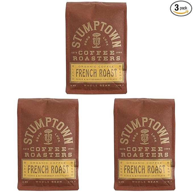 Stumptown Coffee Roasters, Dark Roast Organic Whole Bean Coffee - French Roast with Flavor Notes of Clove and Bittersweet Chocolate, 24 Ounces (2 Bags of 12 Ounces)
