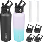 Load image into Gallery viewer, BJPKPK 2 Pack Insulated Water Bottles with Straw Lids, 40oz Stainless Steel Metal Water Bottle with 6 Lids, Leak Proof BPA Free Jugs, Cups, Flasks for Travel, Sports (Lavender Green+Black)