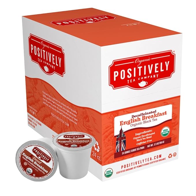 Organic Positively Tea Company, Decaf English Breakfast Black Tea, K-Cup Compatible, 24 Pods
