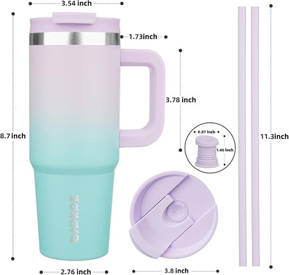BJPKPK Tumbler With Handle 30 oz Stainless Steel Insulated Tumbler With Lid And Straw For Water Or Ice Coffee,Lavender Green