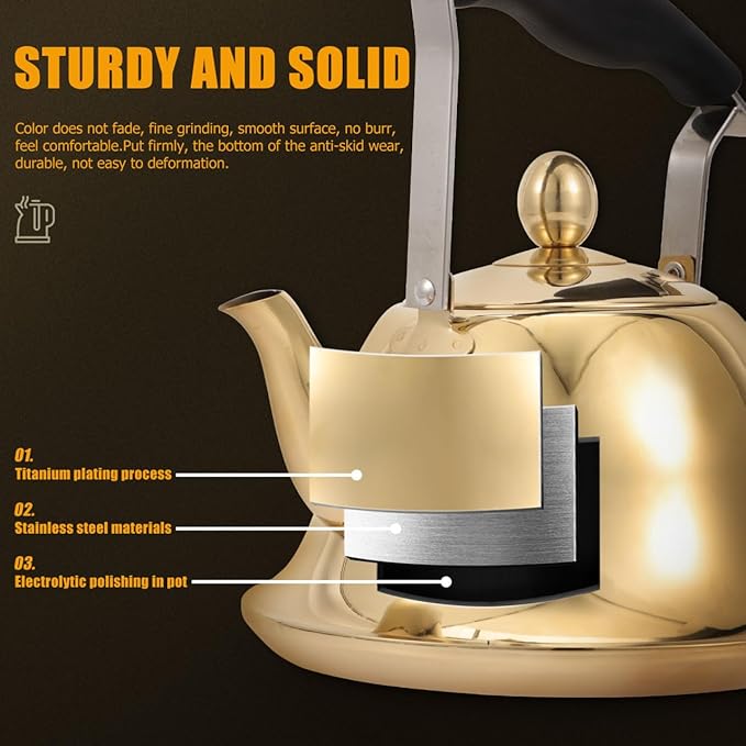 ERINGOGO 2L Whistling Tea Kettle Stovetop, Stainless Steel Teapot Water Kettle with Removable Tea Infuser, Mirror Polished Retro Tea Maker for Gas, Induction