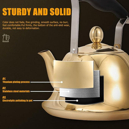 ERINGOGO 2L Whistling Tea Kettle Stovetop, Stainless Steel Teapot Water Kettle with Removable Tea Infuser, Mirror Polished Retro Tea Maker for Gas, Induction