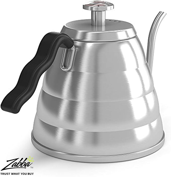 Gooseneck Kettle with Thermometer - 34oz Premium Stainless Steel Pour Over Coffee Maker Kettle, Stove Top, w/Precision Drip Spout, for Drip Coffee, French Press, Tea Kettle, 4 Cup