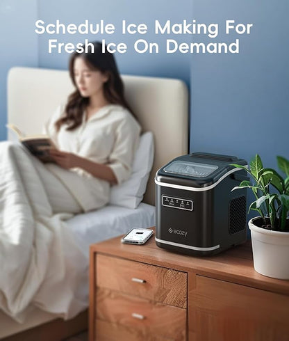 ecozy Smart Ice Maker, Portable Ice Makers Countertop with App & Voice Control, 9 Bullet Ice in 6 Mins, 26lbs/24Hrs, Self-Cleaning Ice Machine with Ice Scoop Basket and Bag for Home Kitchen Office RV