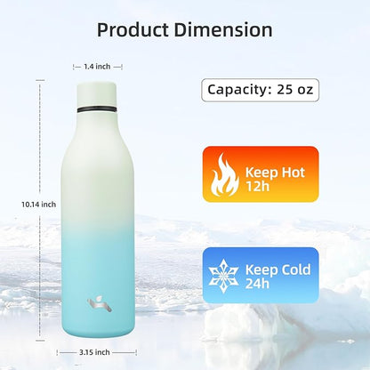 Insulated Water Bottle with Strap,25 oz Double Wall Stainless Steel Vacuum Bottles Metal Water Flask,Mint