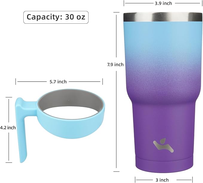 30 oz Tumbler with Handle and 2 Straw 2 Lid, Insulated Water Bottle Stainless Steel Vacuum Cup Reusable Travel Mug,Ocean Dream