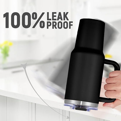 COKTIK 40 oz Tumbler With Handle and Straw Lid, Vacuum Insulated Travel Coffee Mug Stainless Steel Insulated Cup for Beverages, Leak-proof, Cupholder Friendly (Black)