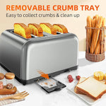 Load image into Gallery viewer, Grey Toaster 4 Slice, Dual Independent Controls, Extra Wide Slot Toasters for Bagel, Bread, Waffles, 7 Shade Settings, 4 Main Functions, Removable Crumb Tray, 1500 Watts, Grey Stainless Steel