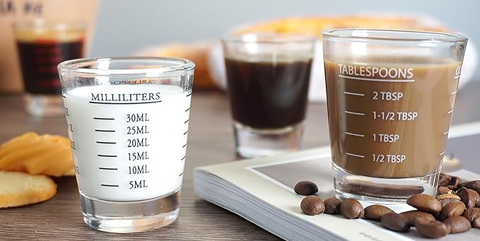 Shot Glasses Measuring cup Liquid Heavy Glass Wine Glass Espresso Shot Glass 26-Incremental Measurement 1oz, 6 Tsp, 2 Tbs, 30ml (2 pack-black 30ml)